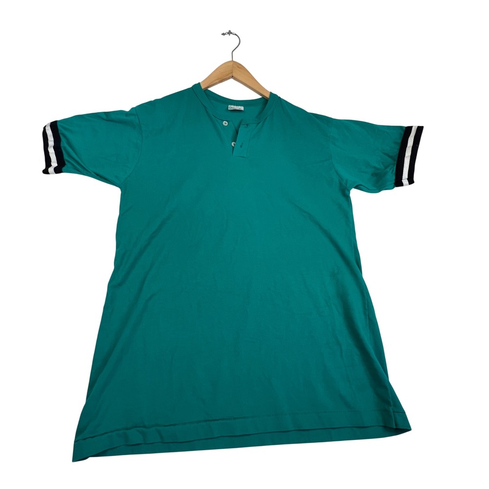 Vintage Gator Athletics Green Henley Shirt Striped Cuffs Mens XL Made in USA